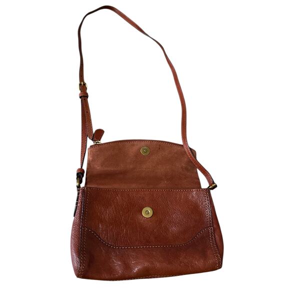 FRYE Crossbody Leather Purse Melissa Brown Double Zip Fold Over Flap - Picture 7 of 10